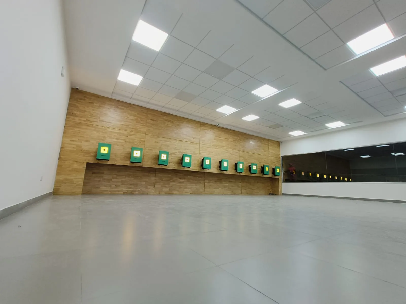 Tachus 10 Electronic Target System units installed across an indoor 10 Meter shooting range