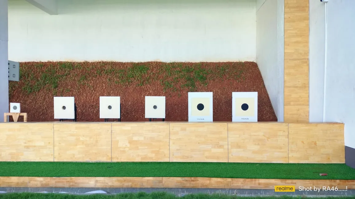 Tachus 50 Electronic Target System units installed along an outdoor shooting range